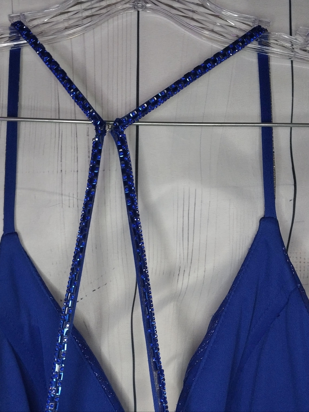 Mac Duggal Royal Blue Cassandra Stone V-Neck Maxi Prom Dress - Picture 14 of 16